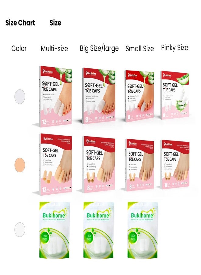Bukihome Silicone Toe Protectors - 12 Pack Gel Toe Sleeves Toe Protectors - Toe Caps with Aloe Vera Essential Oils - Toe Cushions for Pain Relief, Toe Protection for Corns, Calluses (8L + 4S) - Image 2